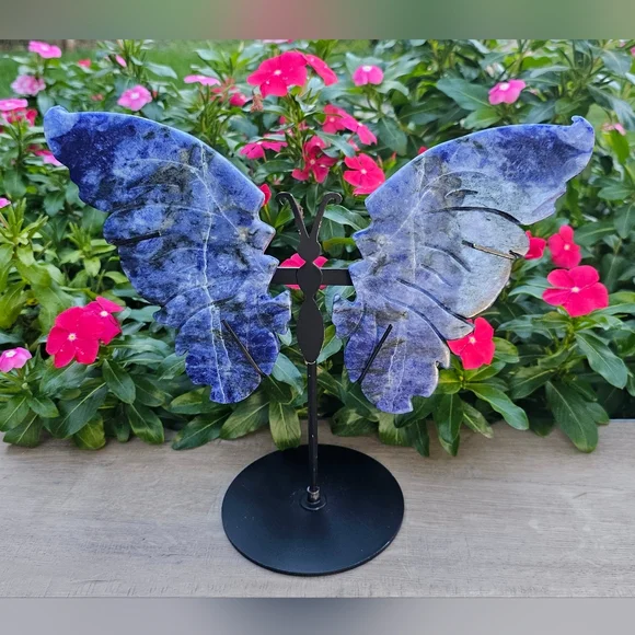 Sodalite Crystal Butterfly Wings on Stand - Picture 1 of 2